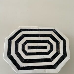 Octagonal Decor Box with Hinged Lid, Black/Ivory